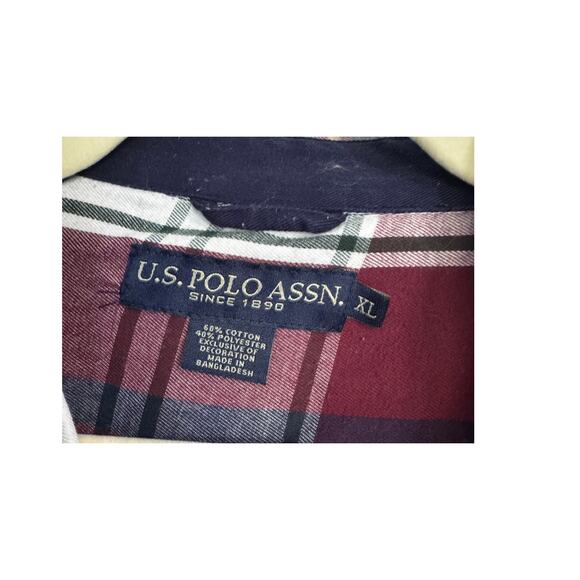U.S. Polo Assn. XL Plaid Button-Down Shirt Burgundy/White/Blue - Picture 4 of 4